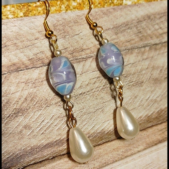 Hand Crafted Jewelry - *Art Deco Faux Pearl Teardrop Dangle Earrings